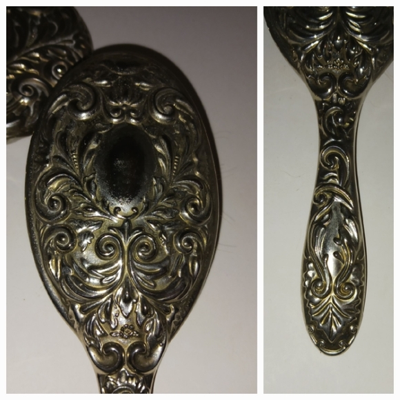 Vintage Silver Tone Ornate Brush & Mirror Set - Picture 4 of 13